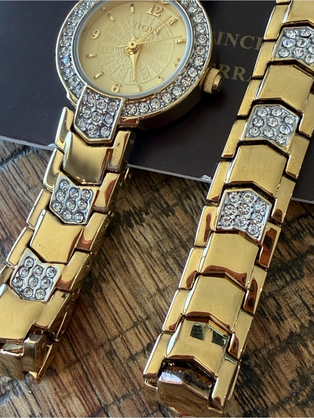NEW! Vintage Elgin Gold-tone & Crystal Watch 23mm + Matching Bracelet Set - Picture 4 of 5